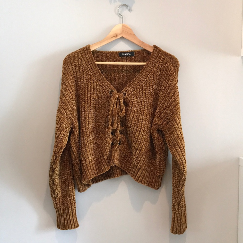 Nasty Gal lace-up chenille sweater